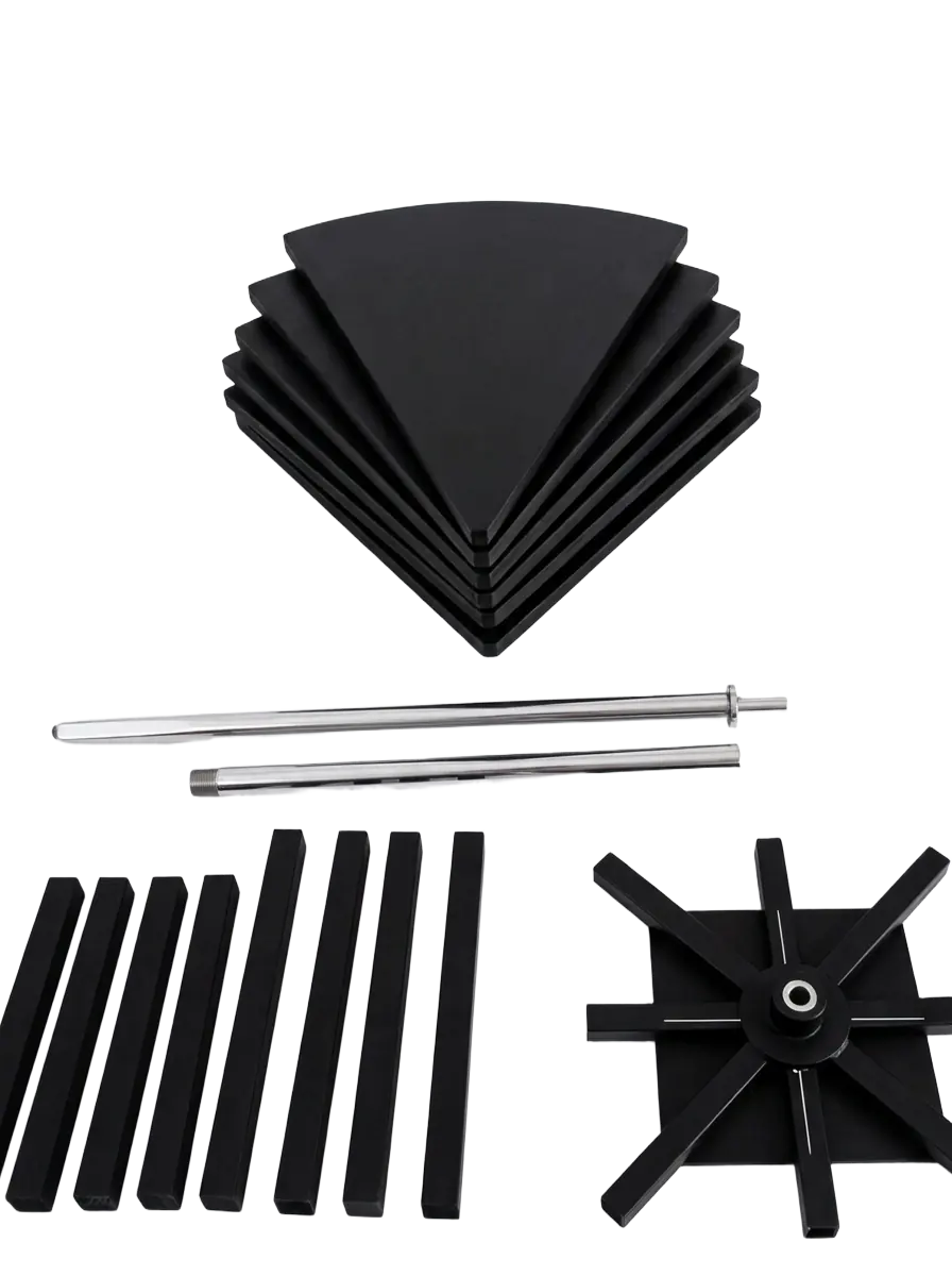 Dance pole rental kit: two chrome pole sections, spider frame, support bars and stage base panels